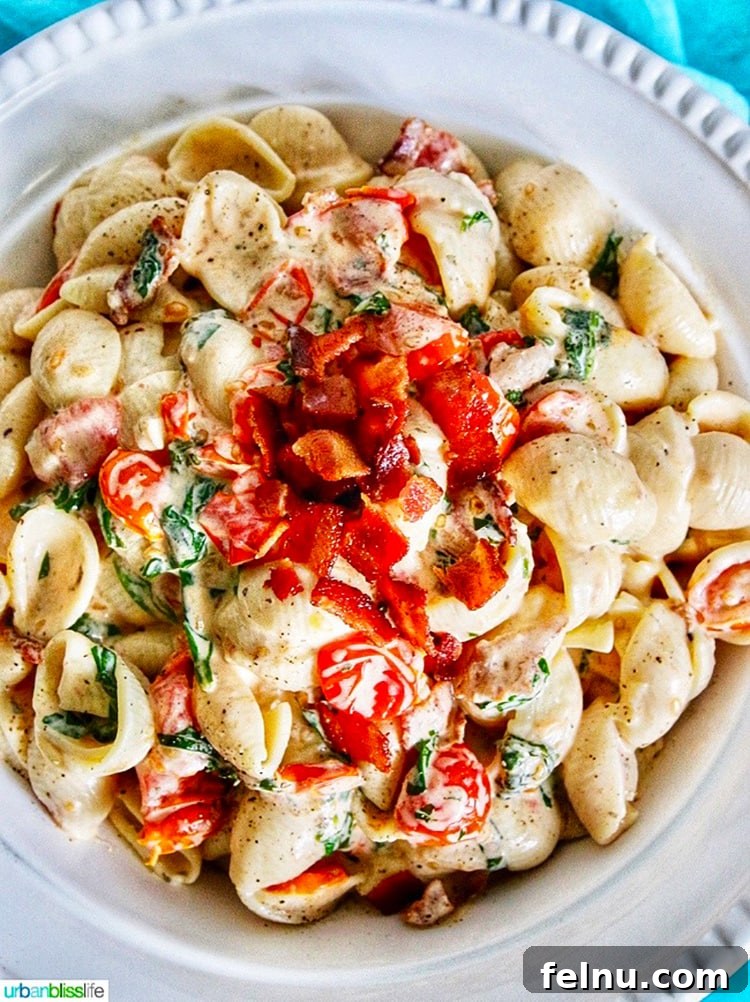 Beat the Heat Dinners 11 BLT pasta salad in a bowl, a classic sandwich reimagined as a pasta dish.