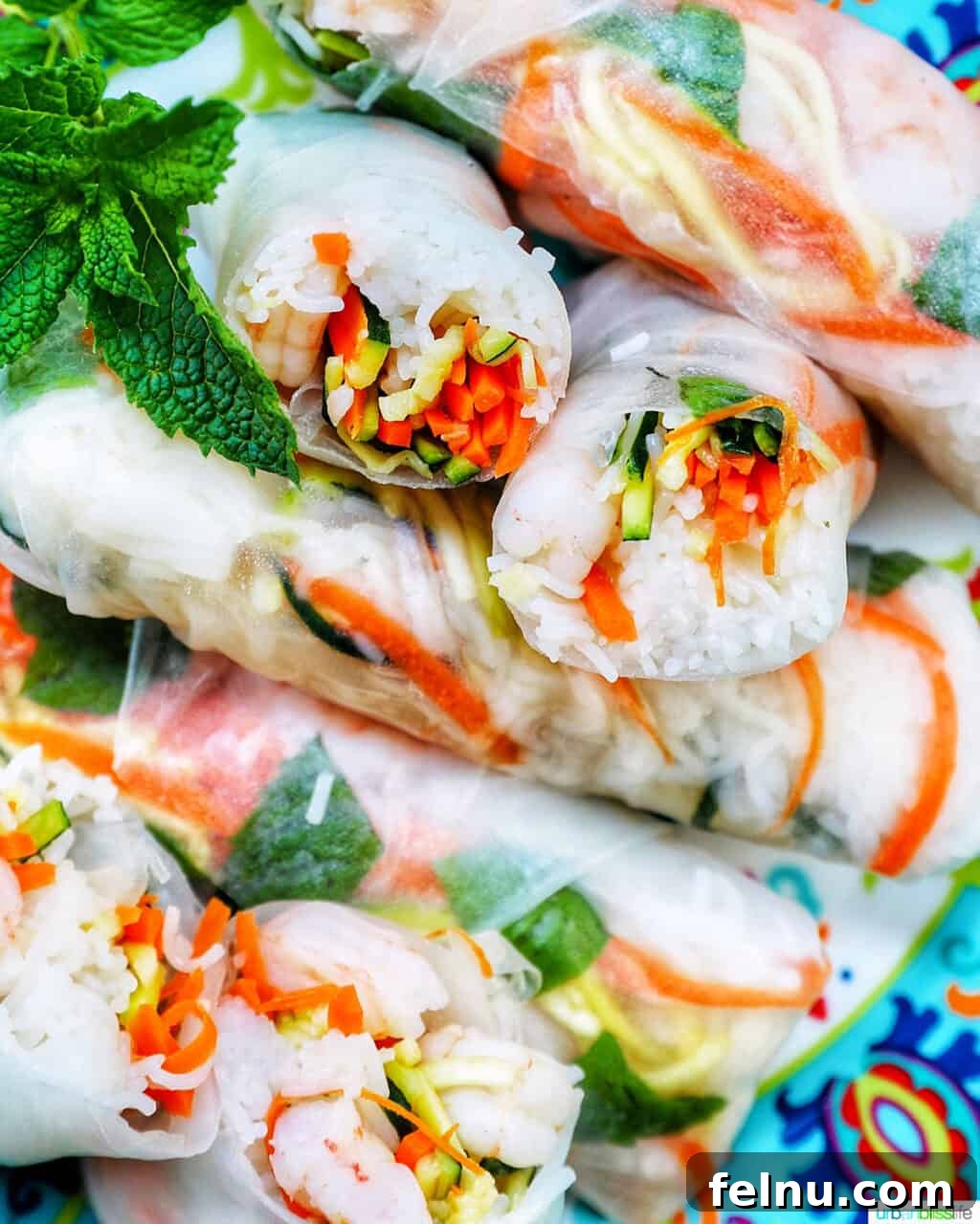 Beat the Heat Dinners 5 Fresh shrimp summer rolls with vibrant fillings.