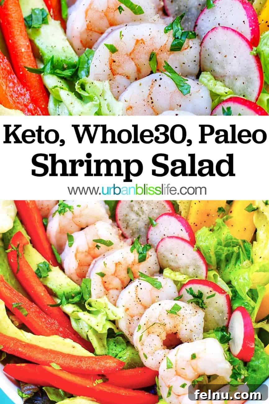 Shrimp Salad Reimagined Keto Paleo Whole30 Perfection 6 Keto, Whole30, paleo healthy shrimp salad pin image.