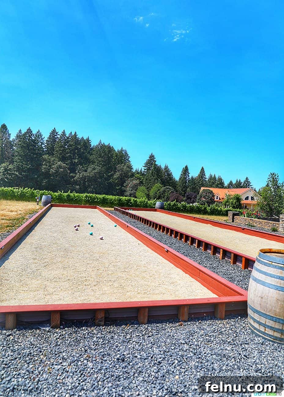 The Elysian Vineyard 6 Two regulation-size bocce ball courts at Utopia Vineyard, offering fun and engaging recreation for visitors.