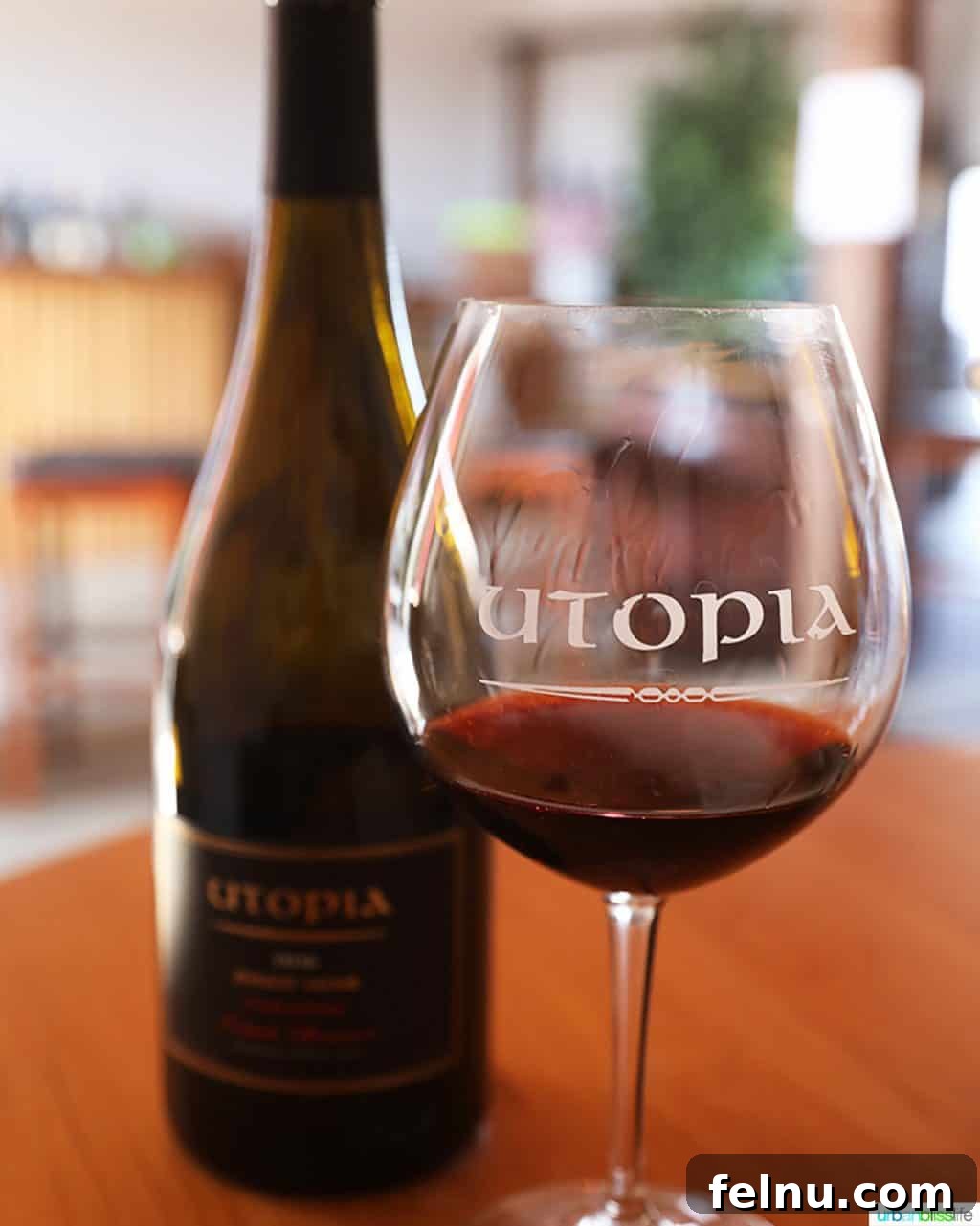 The Elysian Vineyard 10 A pristine glass of Utopia Vineyard Pinot Noir, perfectly capturing the light and inviting a sensory journey.