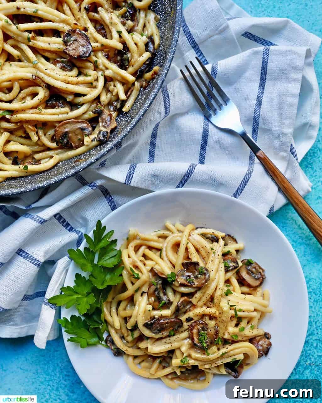 Pan of Creamy Vegan Mushroom Pasta