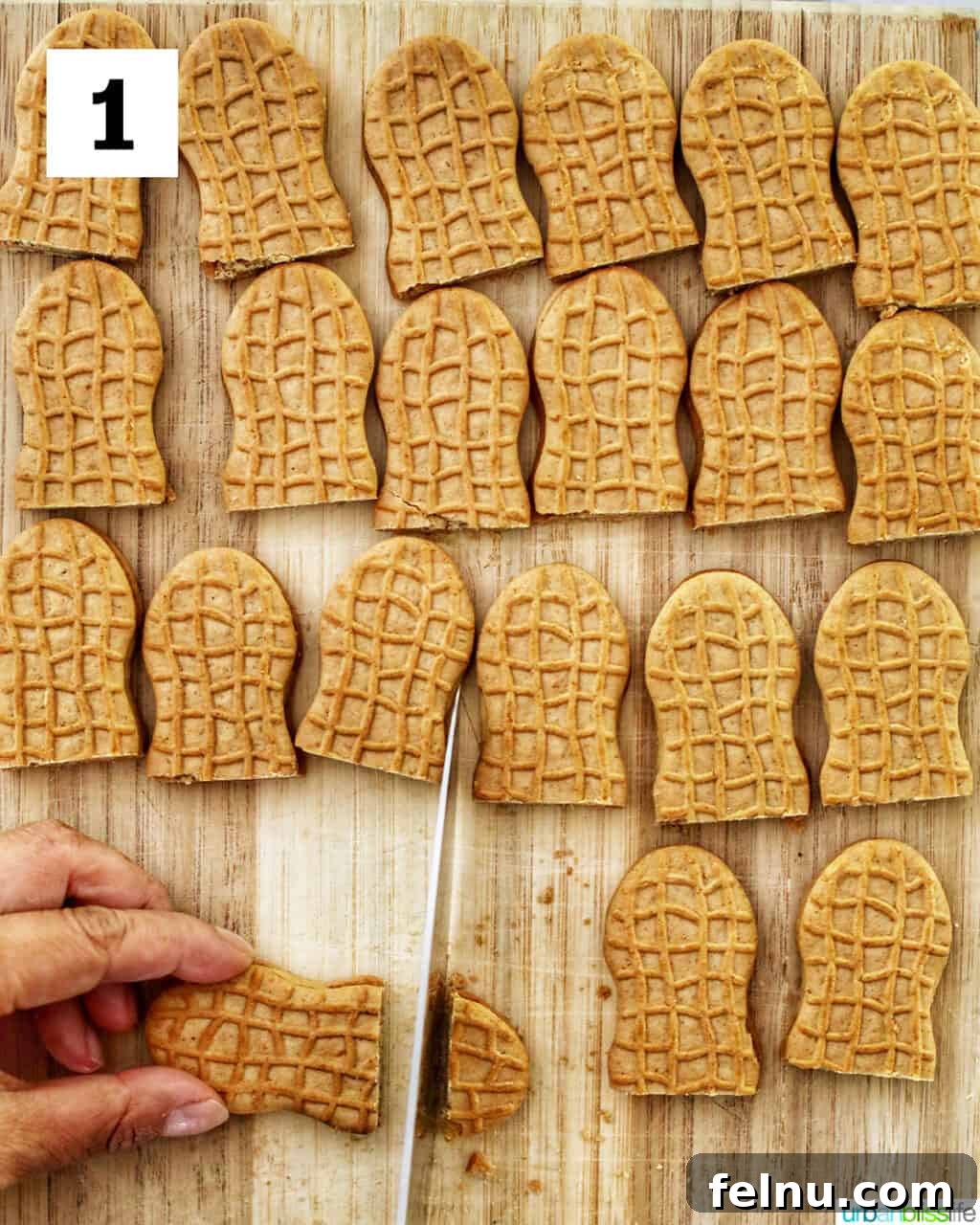 Spooky Nutter Butter Ghosts 5 Slicing Nutter Butter cookies