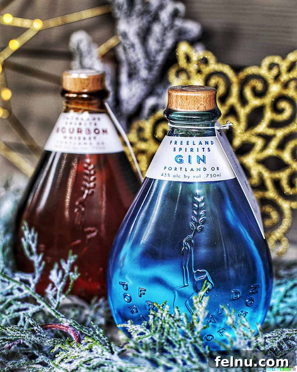 Wine and Spirits Gift Guide: Holiday Edition 11 Freeland Bourbon and Gin bottles in holiday setting