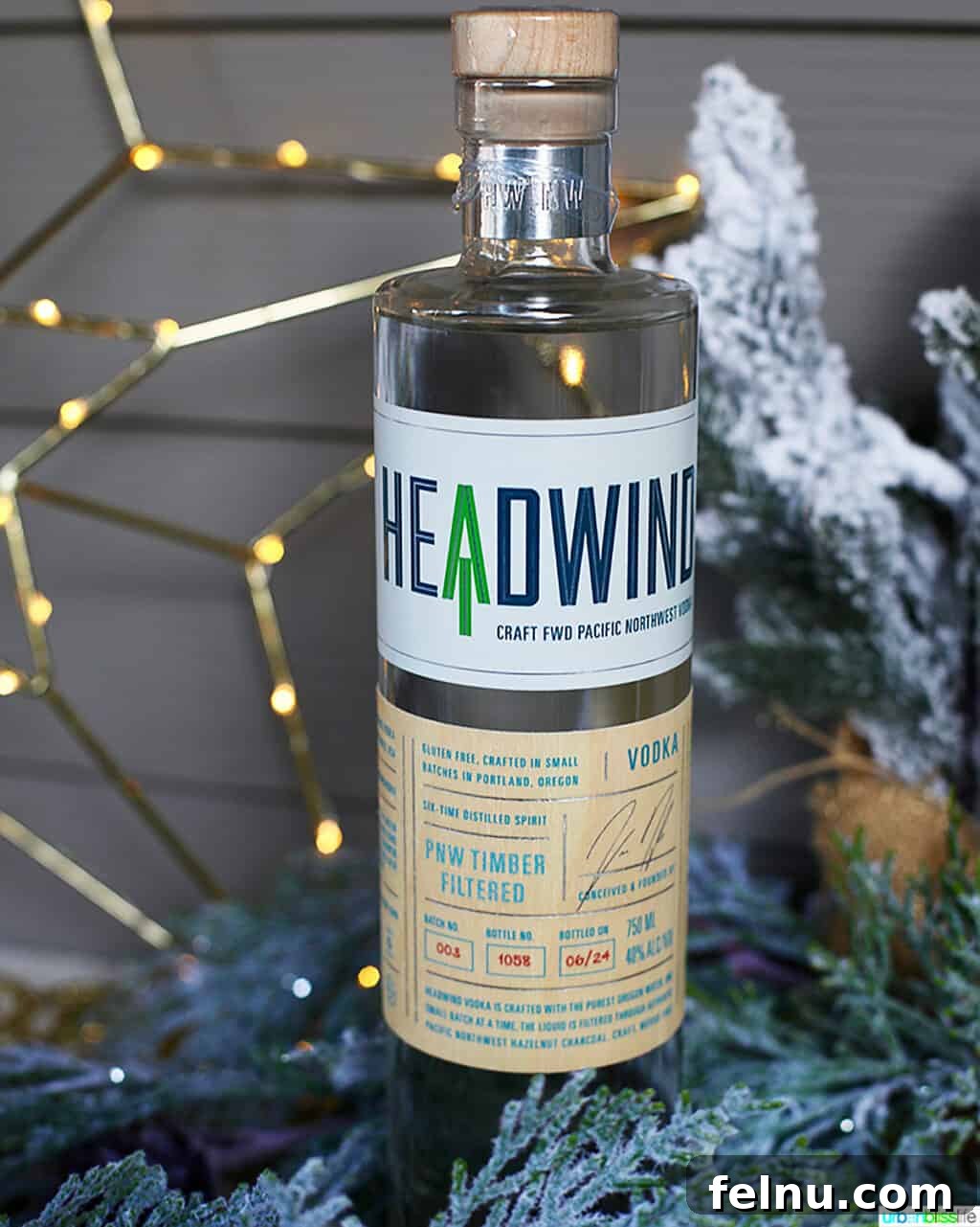 Wine and Spirits Gift Guide: Holiday Edition 12 bottle of Headwind Vodka in holiday setting