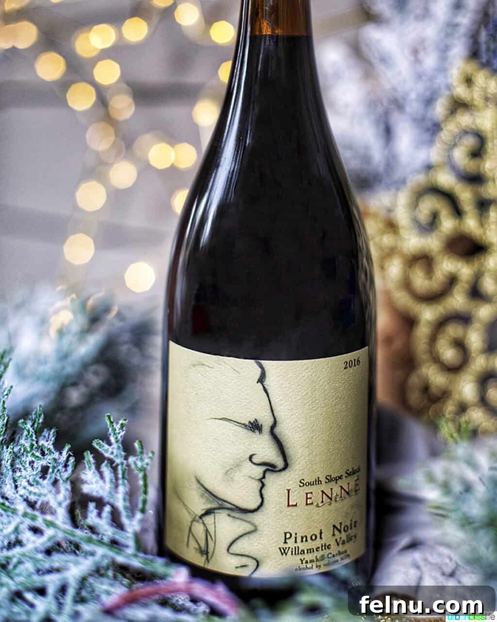 Wine and Spirits Gift Guide: Holiday Edition 4 Lenne Estate Pinot Noir wine bottle in holiday setting