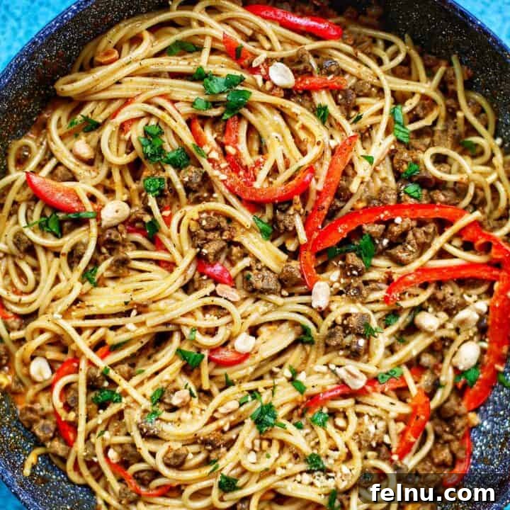 Thai Red Curry Pasta Fusion 10 full skillet of vegan Thai Red Curry Pasta
