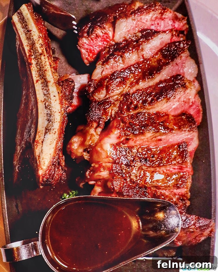 Portland's Top Romantic Dinner Spots 46 Perfectly sliced rib eye steak with a side of au jus at RingSide Steak House in Portland, Oregon.