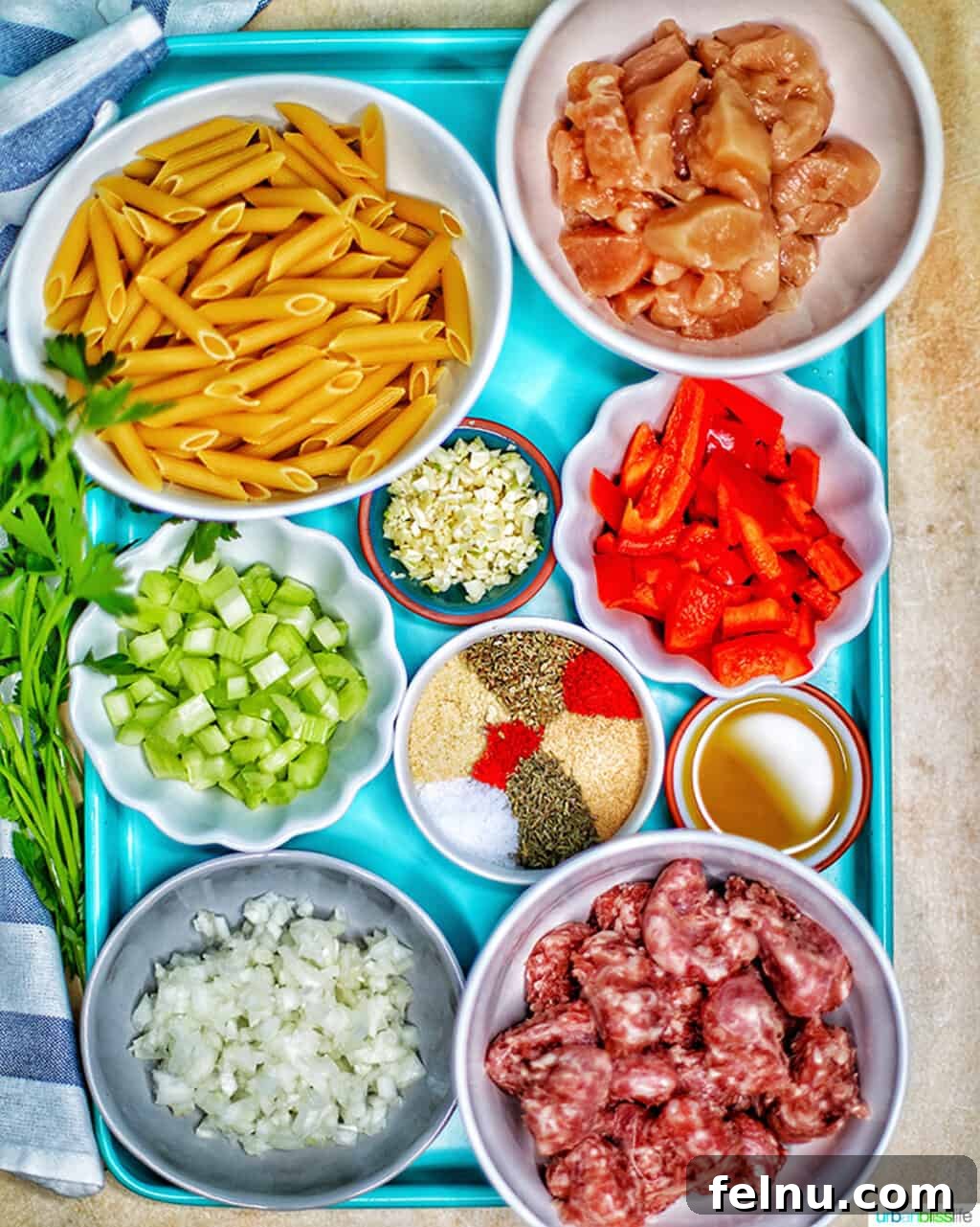 Cajun Chicken Pasta in a Flash 5 The colorful array of ingredients needed for Cajun Chicken Pasta