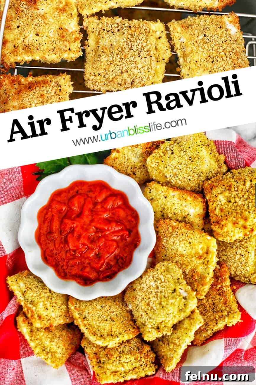 Air Fryer Ravioli Bites 14 Air Fryer Ravioli with dipping sauce and text for Pinterest