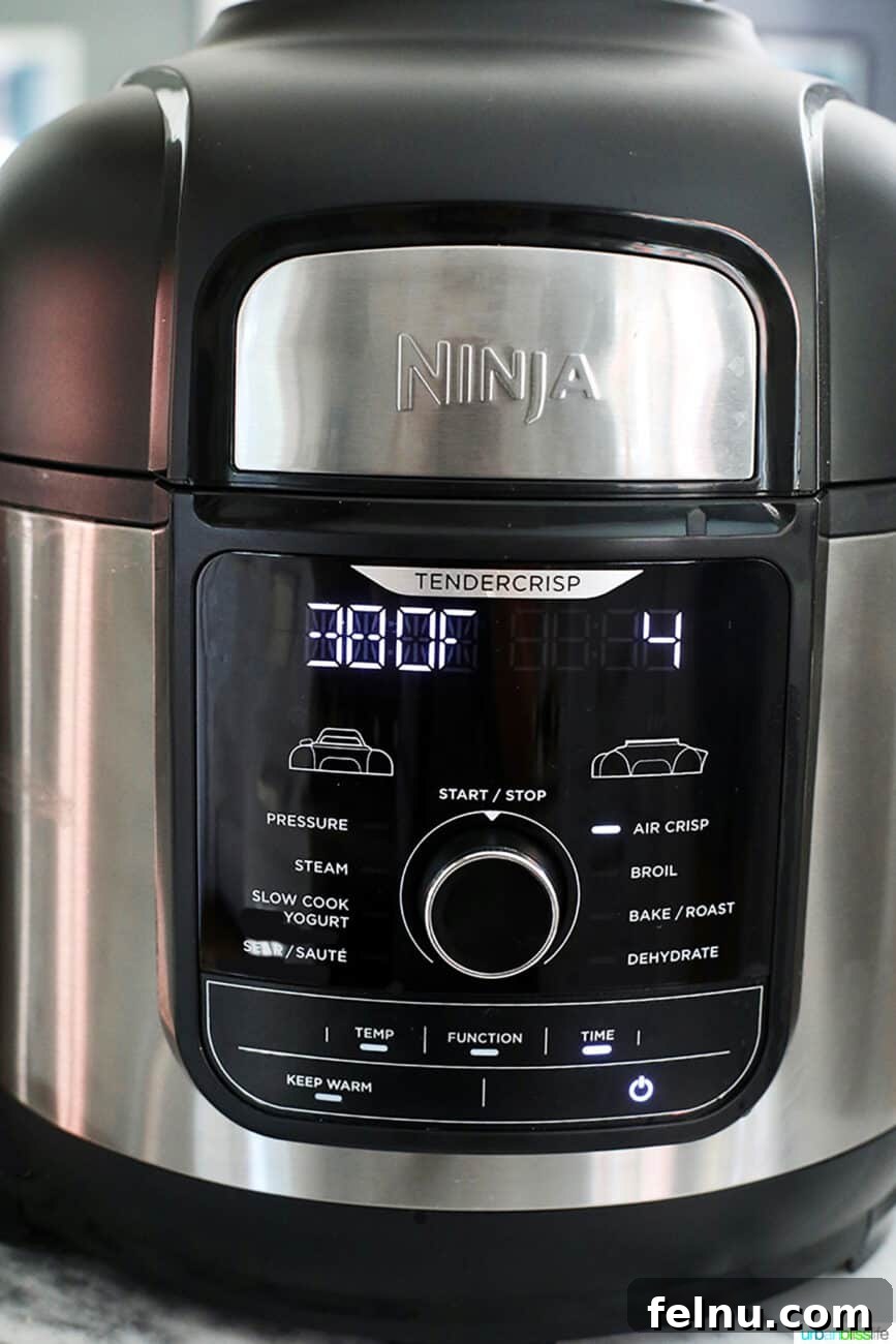 Air Fryer Ravioli Bites 7 Setting the Ninja Foodi to Air Crisp mode for 4 minutes.