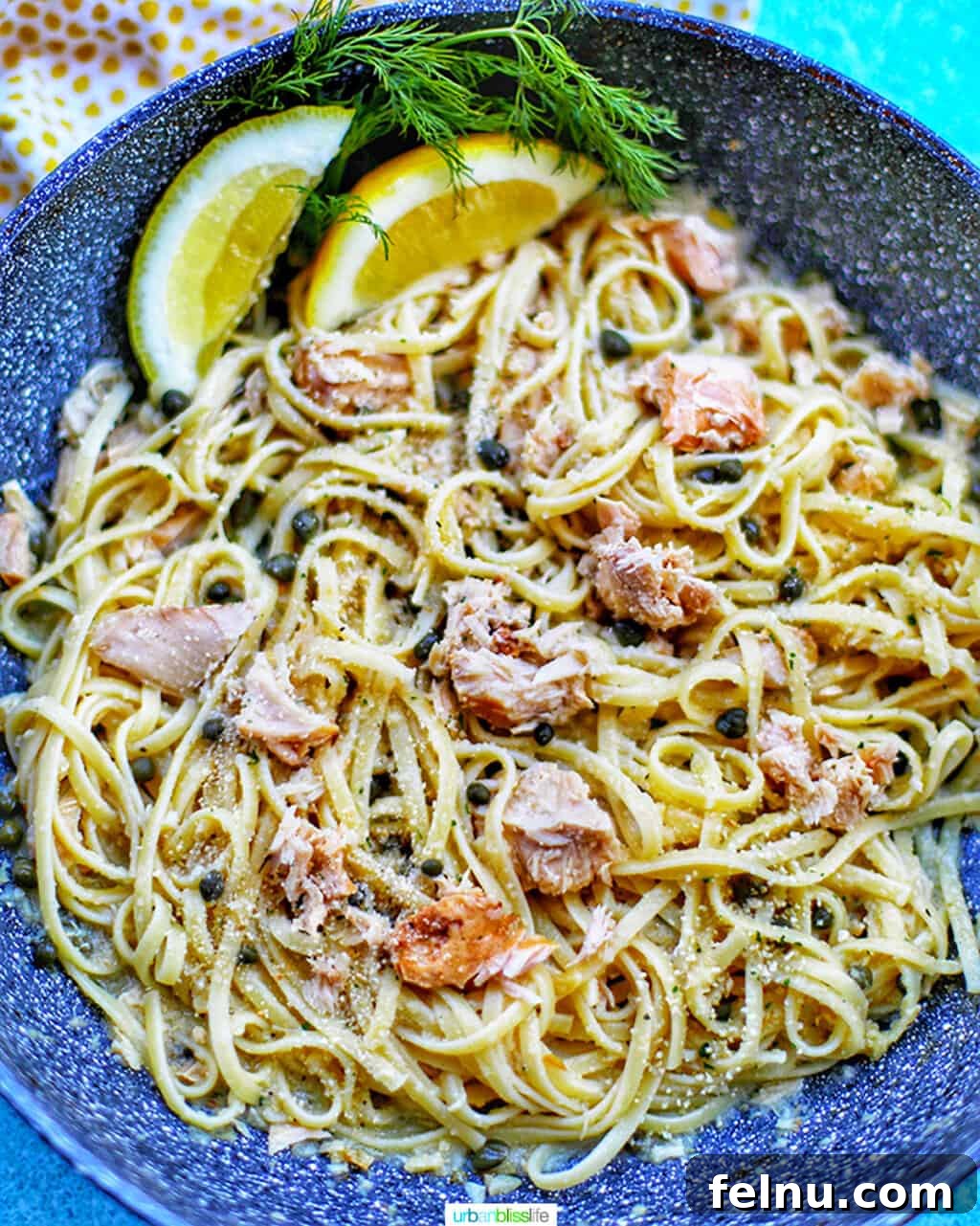 Tuna Pasta in Creamy Caper White Wine Sauce 3 Skillet of Tuna Pasta with Capers