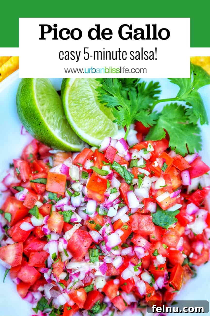 Pico de Gallo with text overlay, perfect for pinning to Pinterest