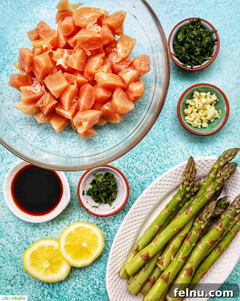 Golden Garlic Butter Chicken Morsels 5 Ingredients laid out to make soy garlic butter chicken bites with text overlay