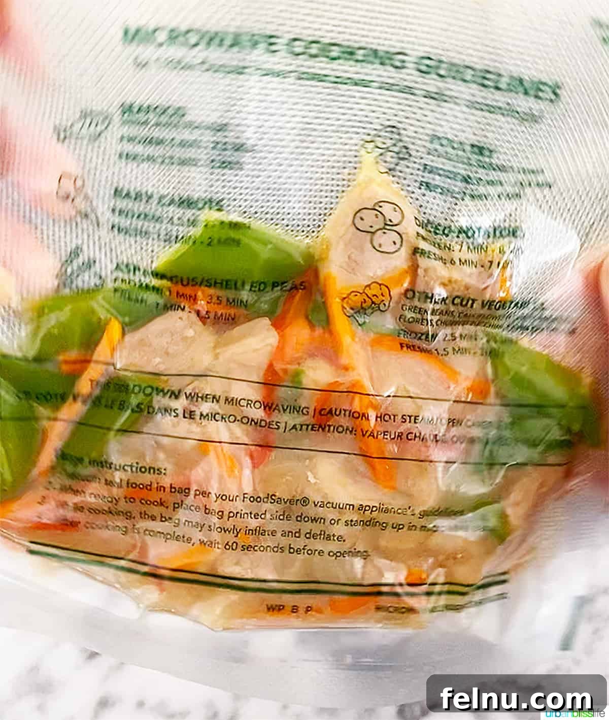 Filipino Pancit Bihon Delight 15 Pancit Bihon sealed in a FoodSaver Microwavable Meal Prep Bag, ready for reheating.