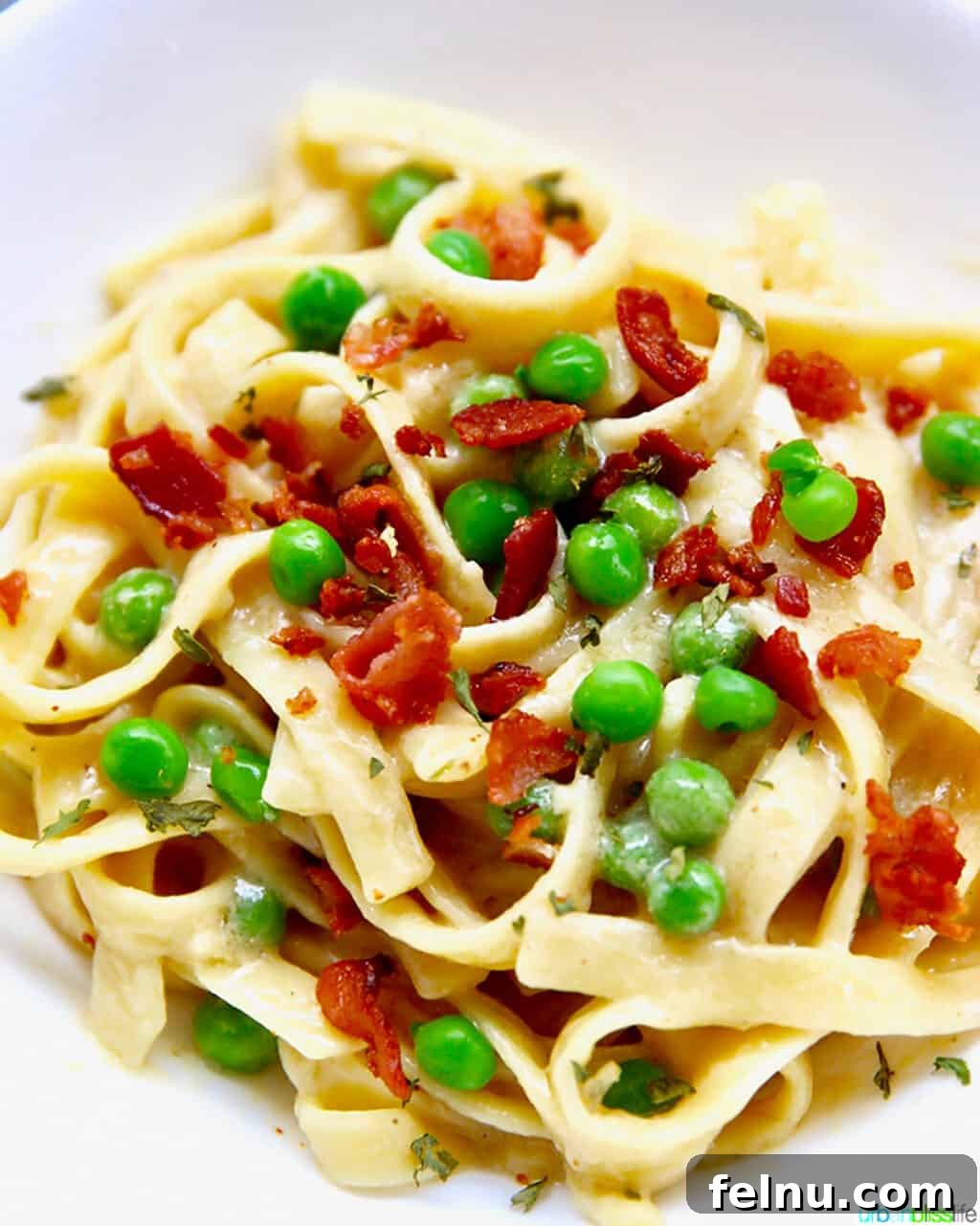 Creamy Bacon & Pea Pasta (Dairy-Optional) 2 Delicious Dairy-Free Fettuccine with Bacon and Peas