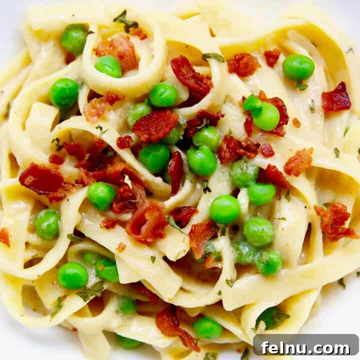 fettuccine with bacon and peas.