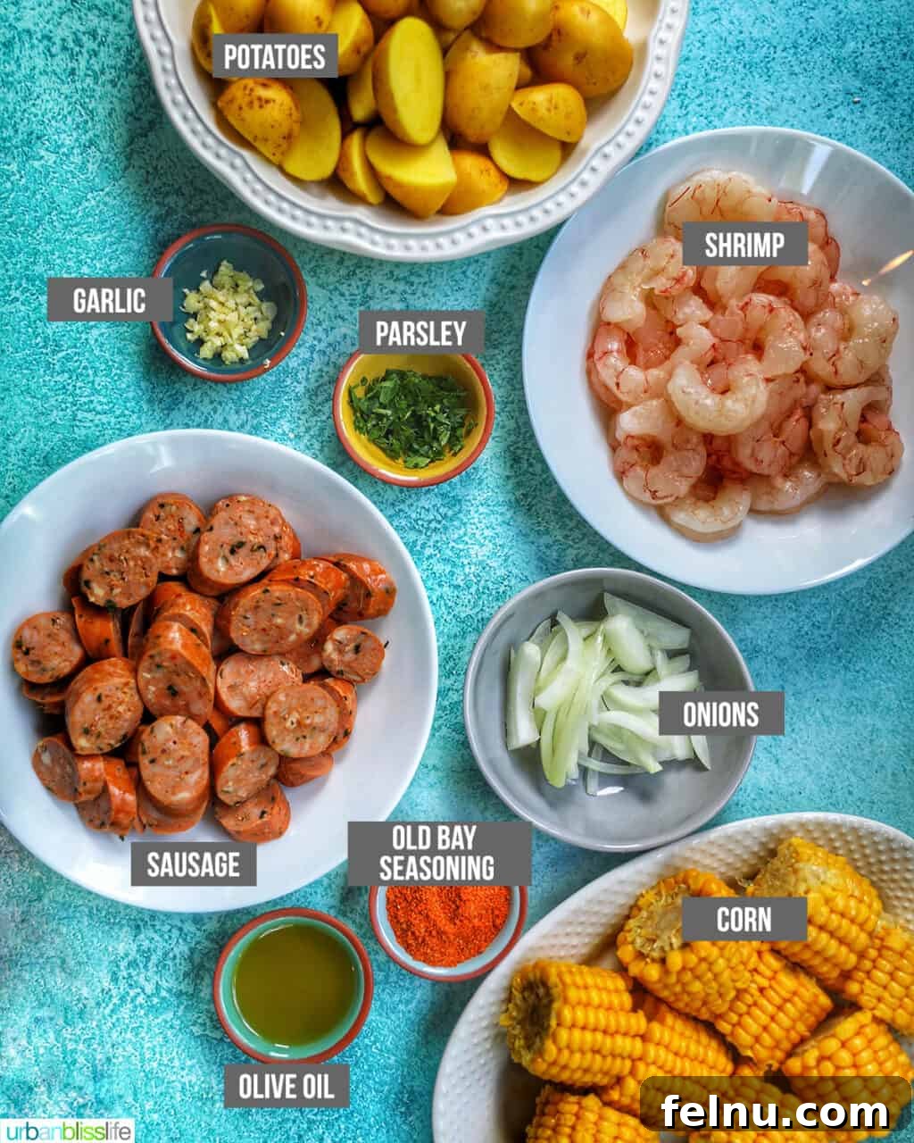 Folyoda Karışık Deniz Mahsulleri 3 ingredients for seafood boil foil packets