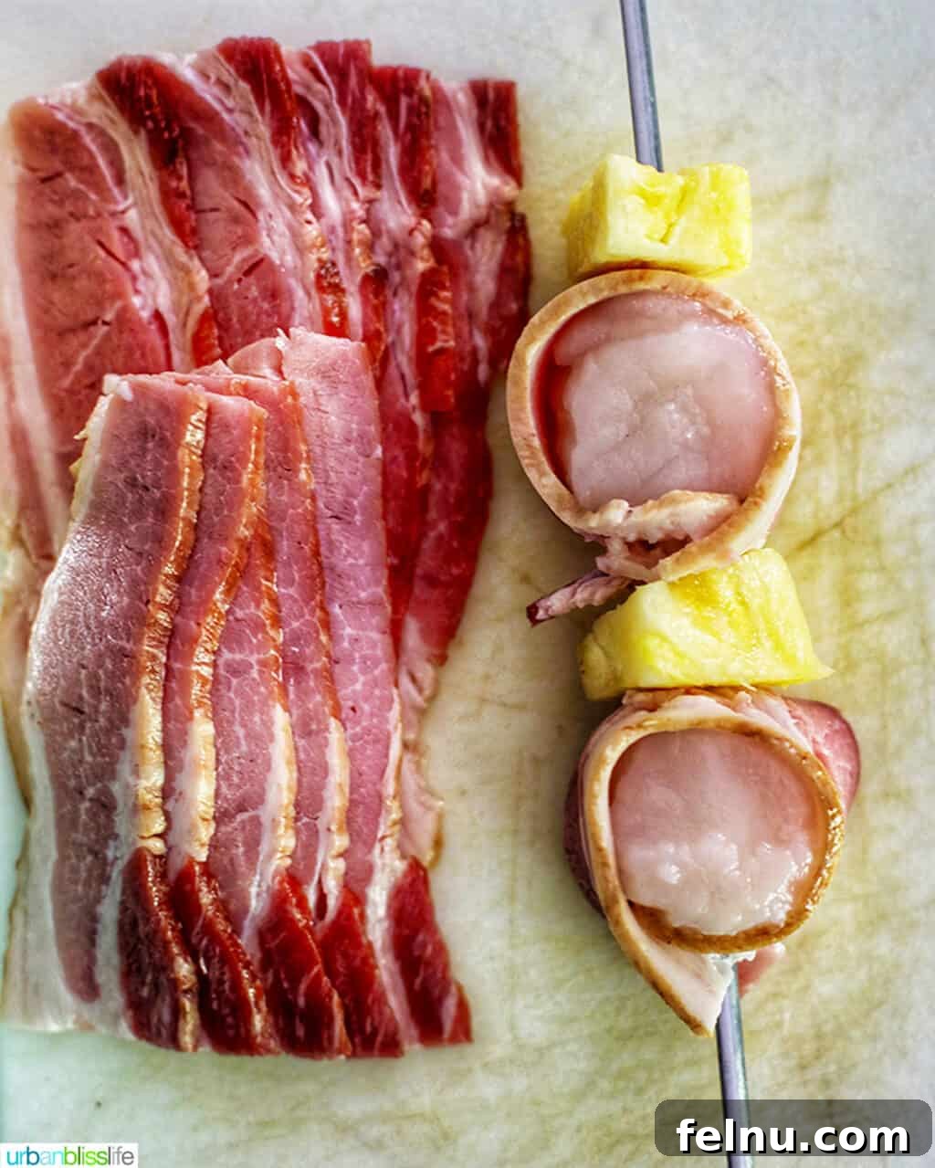 Bacon Bliss Teriyaki Scallops 4 Assembling bacon-wrapped scallop skewers