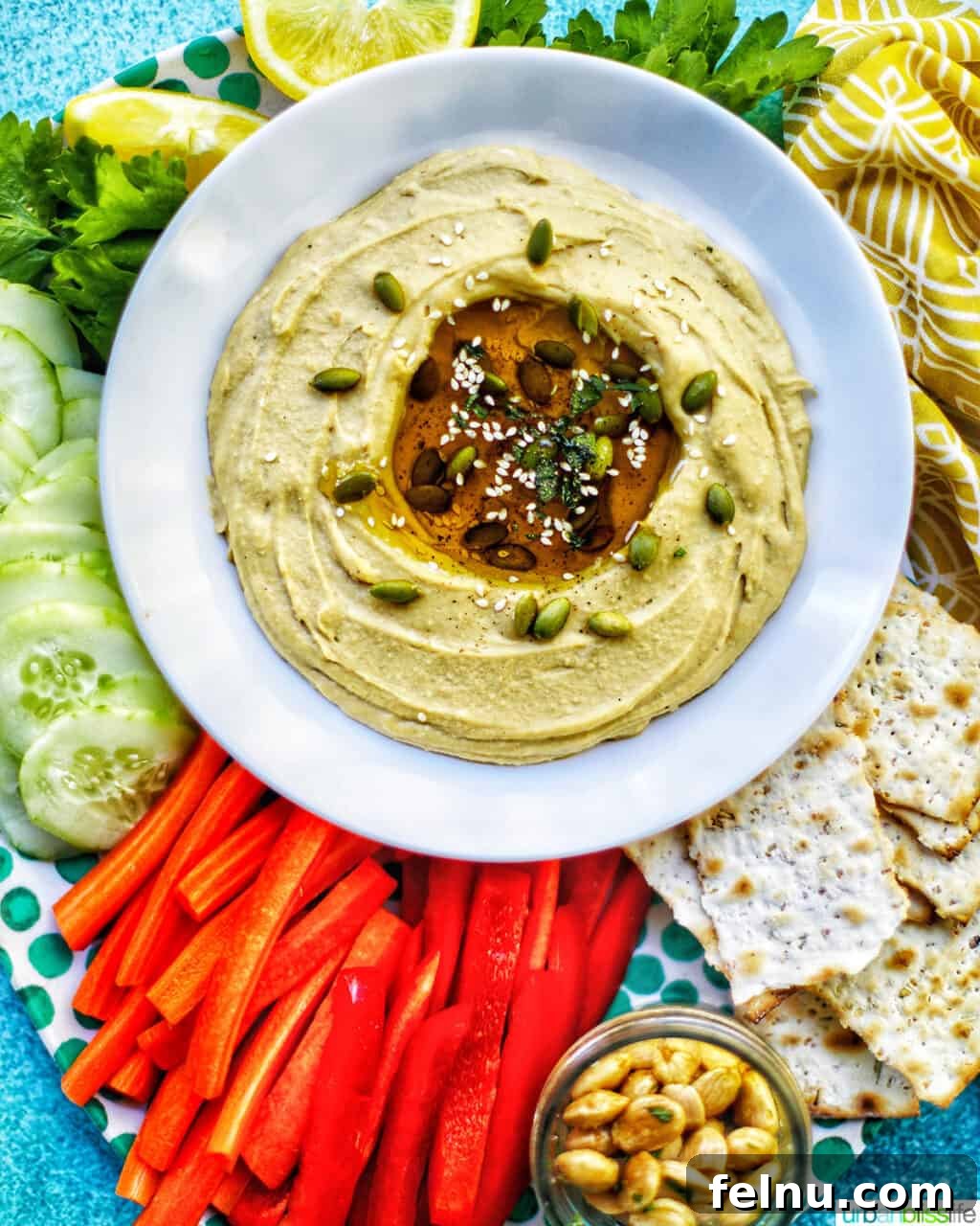 Bowl of Hummus Served with Fresh Vegetables