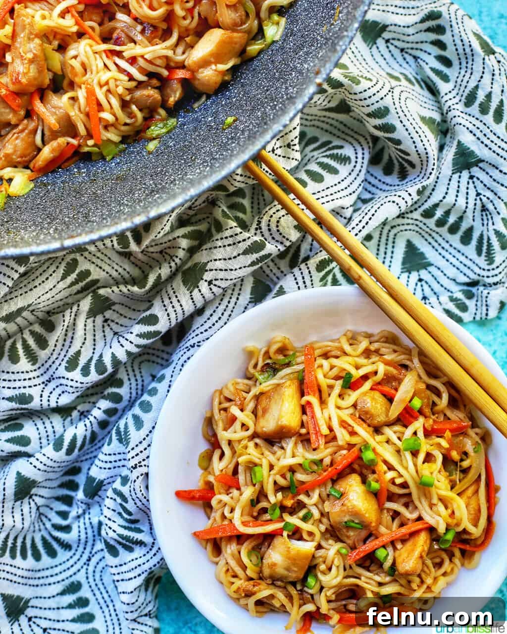 Bowl and Wok with Chicken Yakisoba