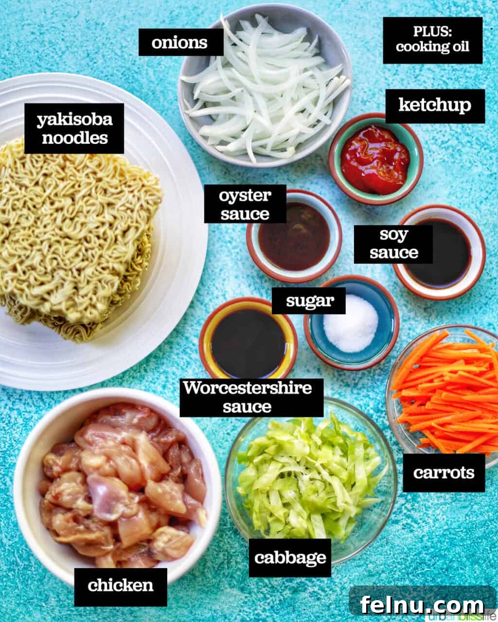 Ingredients for Chicken Yakisoba