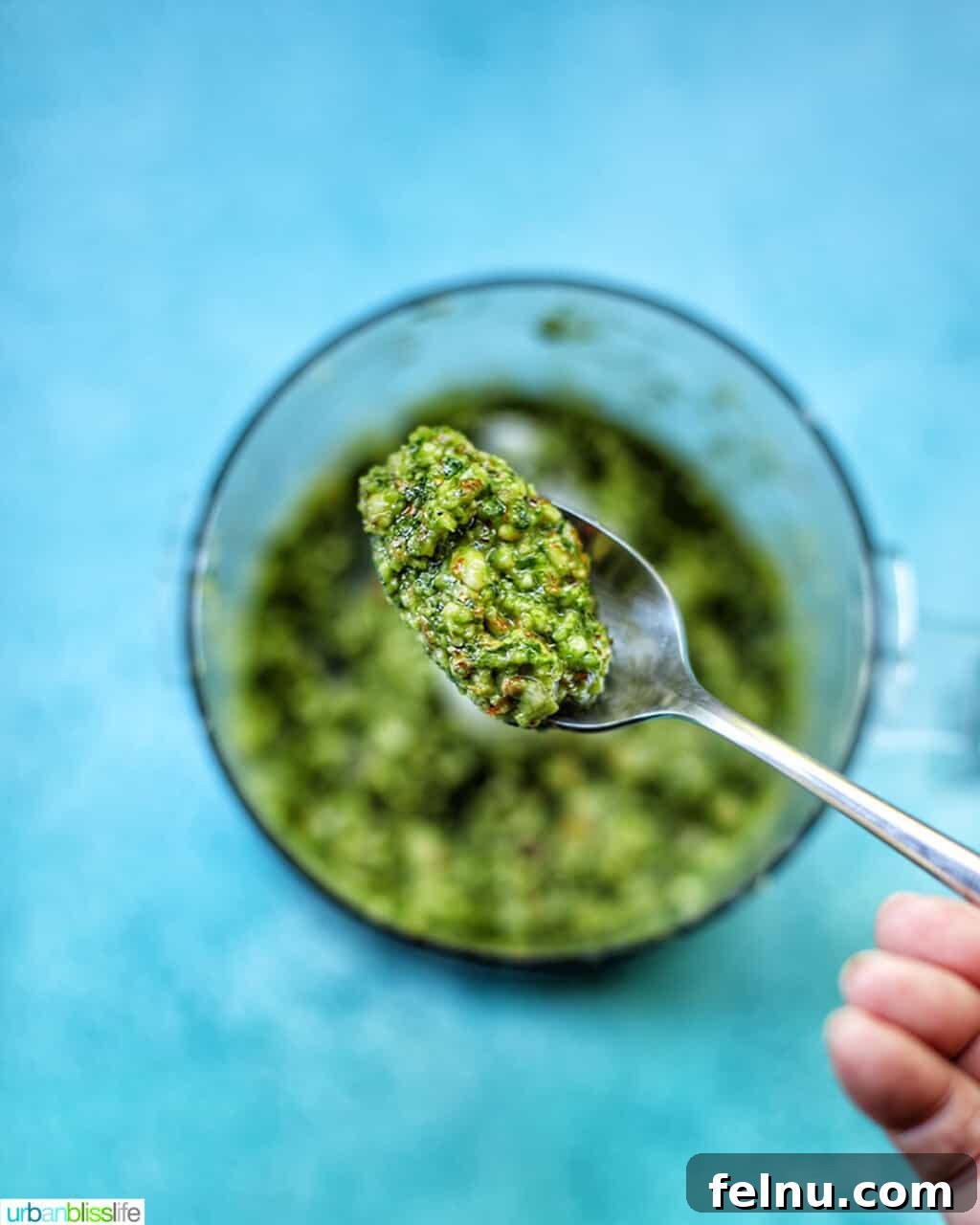 Pan-Fried Salmon with Toasted Almond and Basil Pesto 6 Almond Basil Pesto on Spoon