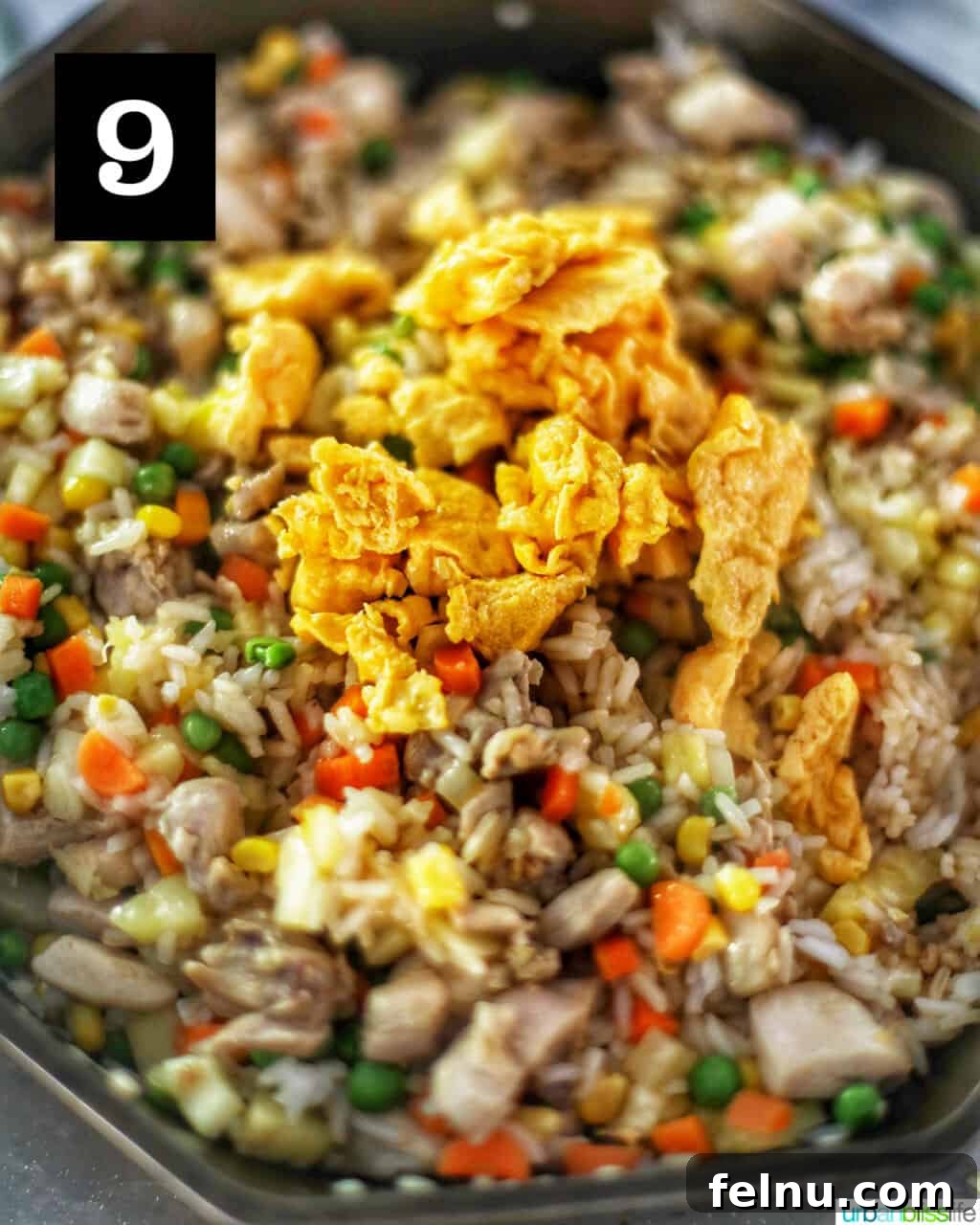 Pineapple Paradise Chicken Fried Rice 14 eggs on top of fried rice
