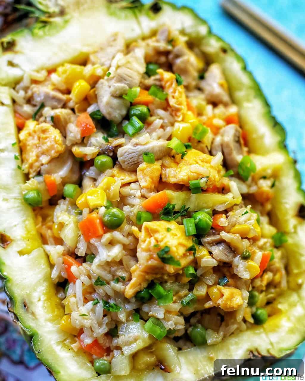 Pineapple Paradise Chicken Fried Rice 17 chicken pineapple fried rice in hollowed out pineapple boat
