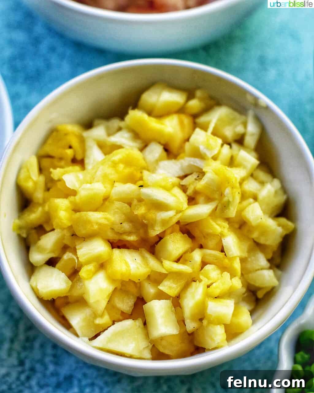 Pineapple Paradise Chicken Fried Rice 5 bowl of crushed chopped pineapples