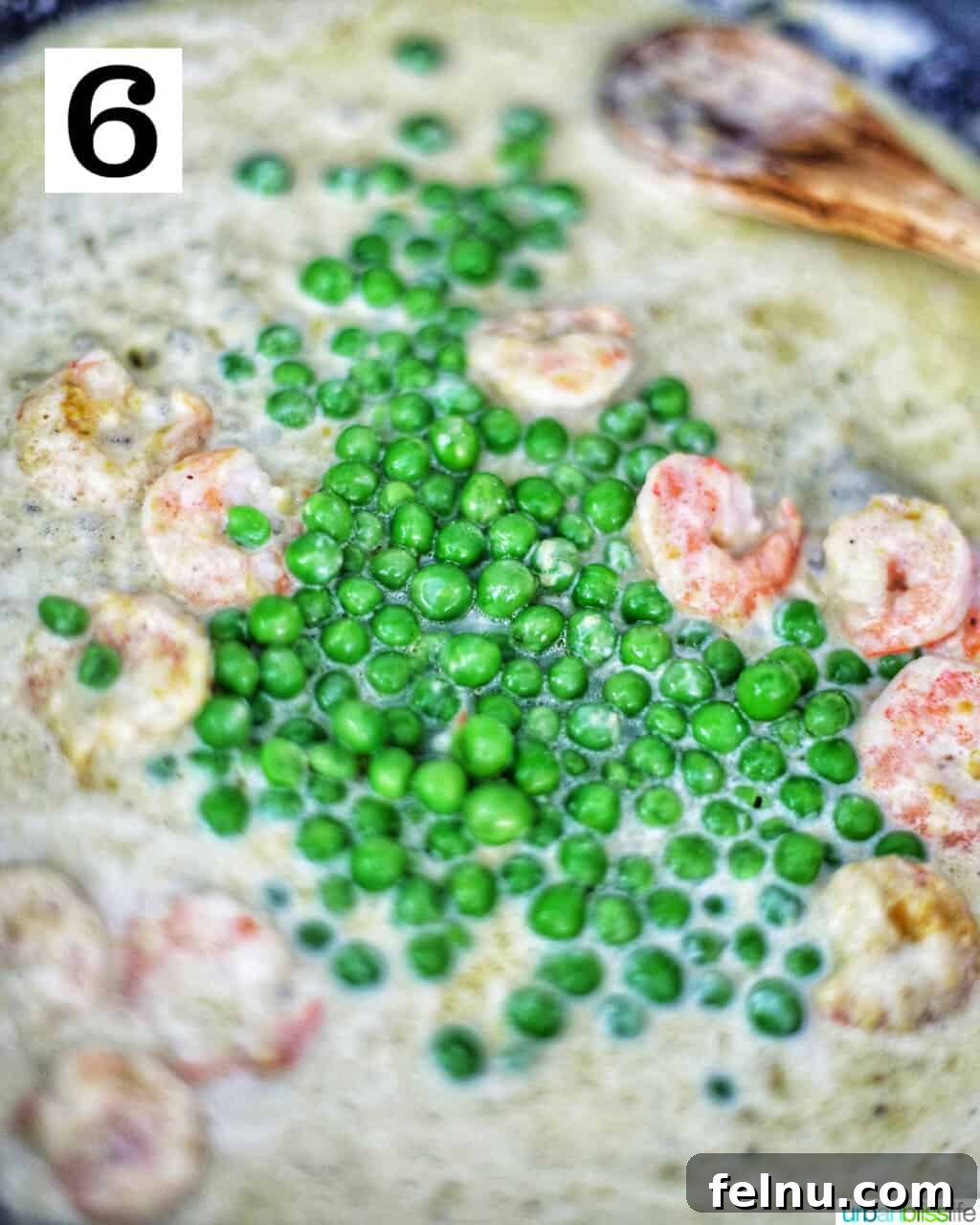 Savory Shrimp & Tortellini Dairy-Free Delight 10 adding peas to the pan