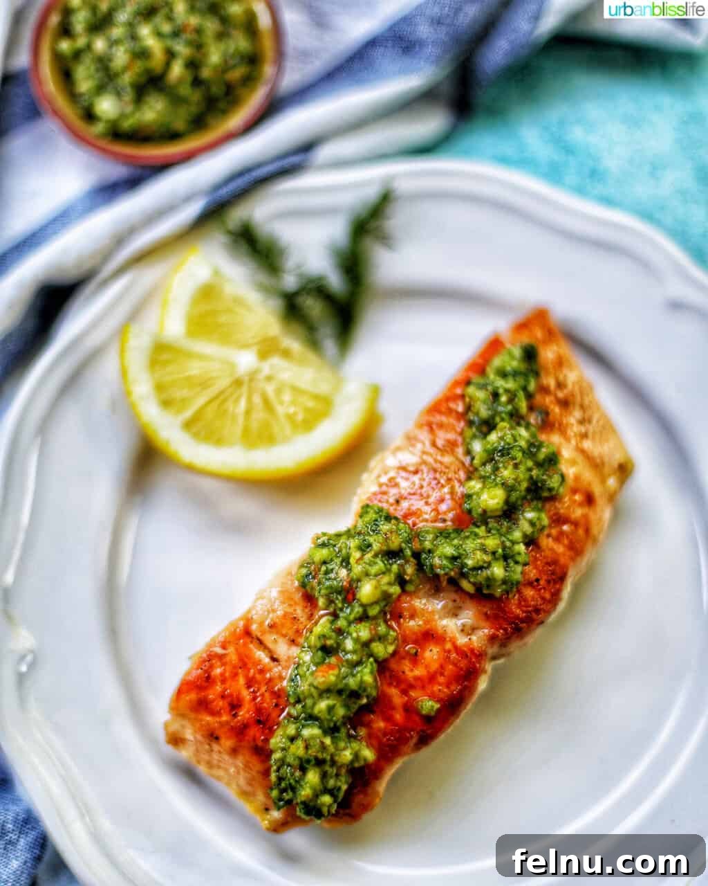 Pan-Seared Salmon with Almond Basil Pesto