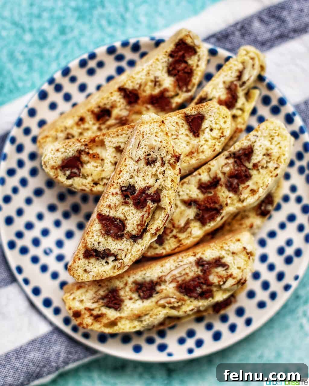 Toasted Almond Chocolate Chip Biscotti 2 chocolate chip almond biscotti, perfect for dipping