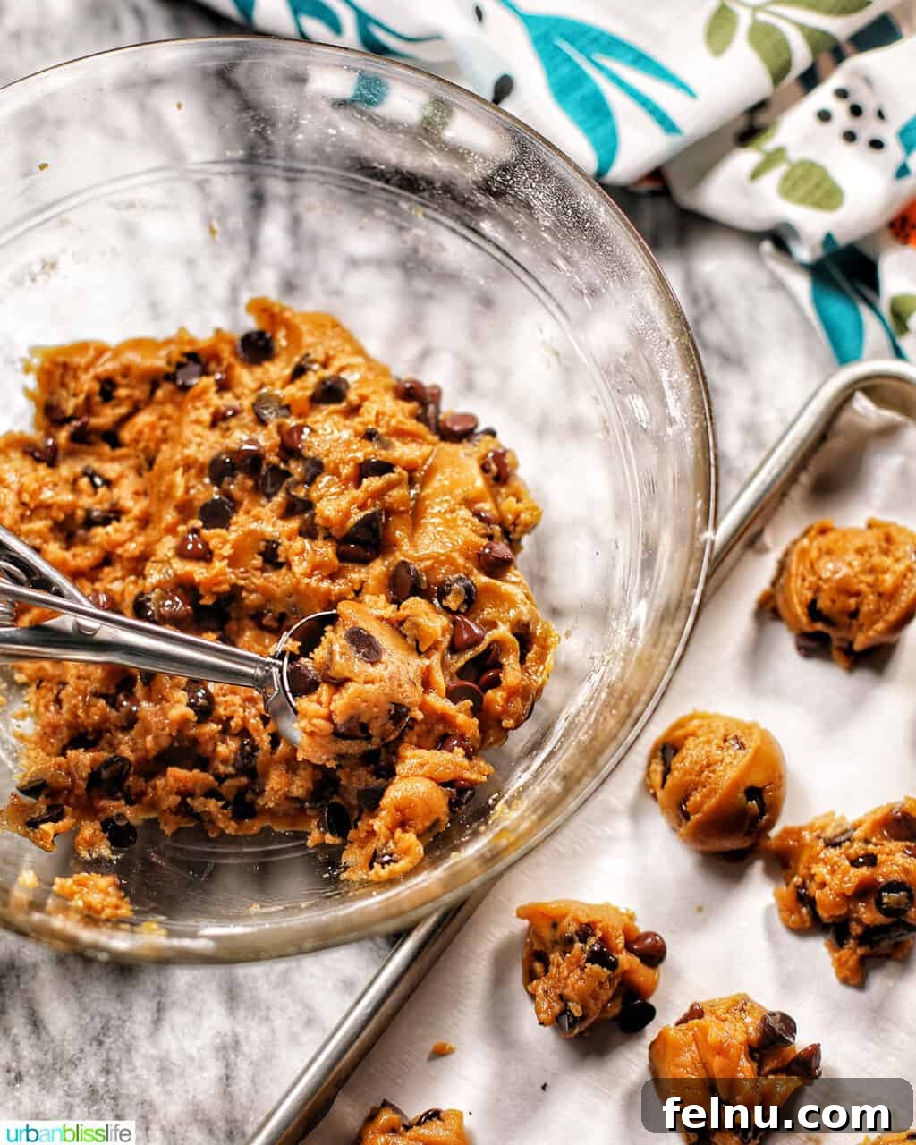 Golden Brown Butter Espresso Chocolate Chip Cookies 12 Scooping cookie dough onto a baking sheet
