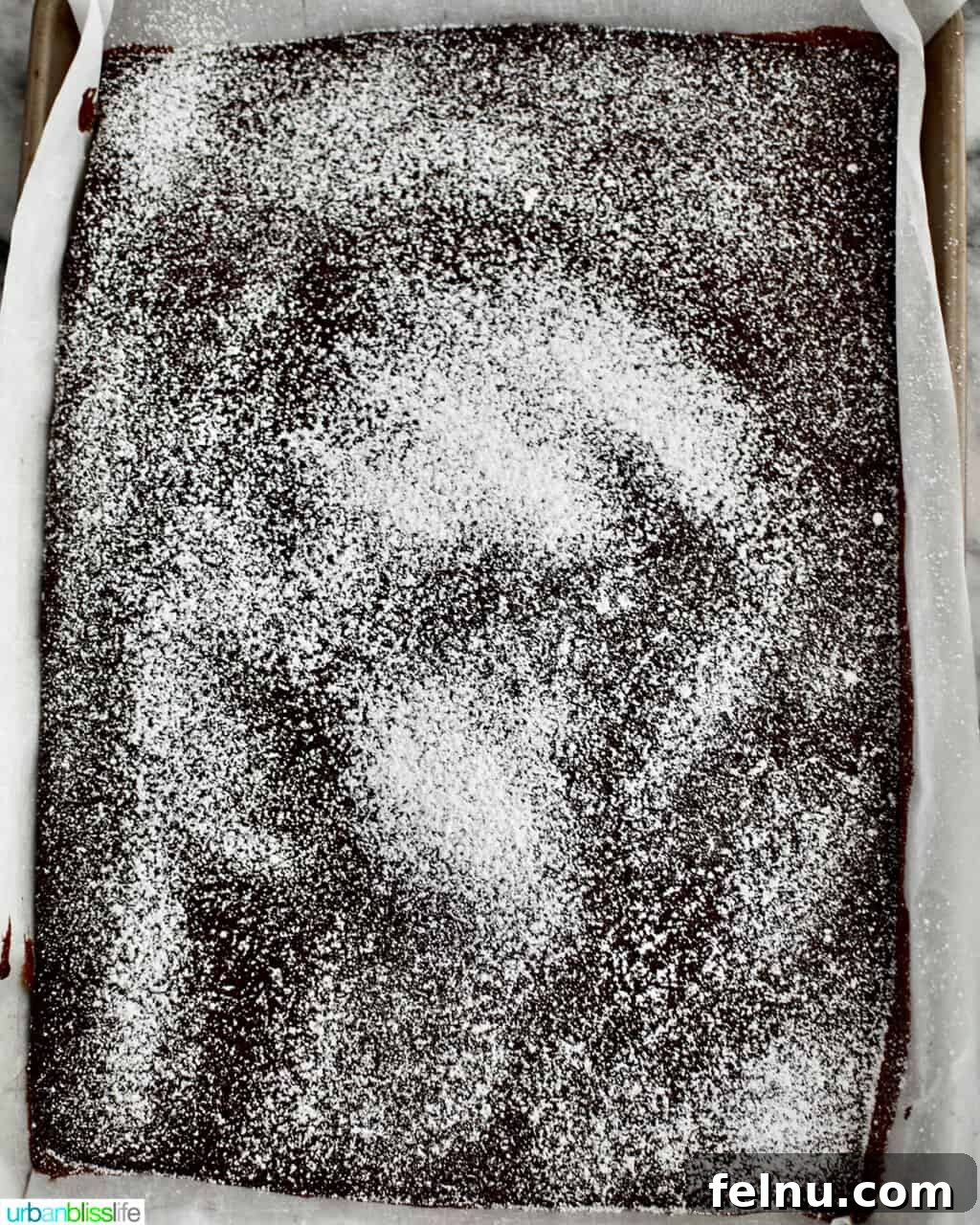 Sprinkled powdered sugar over the baked gingerbread cake.