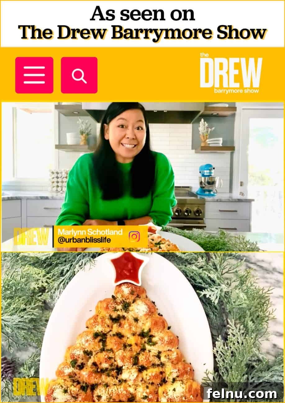 Christmas Tree Pull-Apart Bread
Festive Christmas Tree Bread 3 Featured on The Drew Barrymore Show baking Christmas Tree Pull-Apart Bread