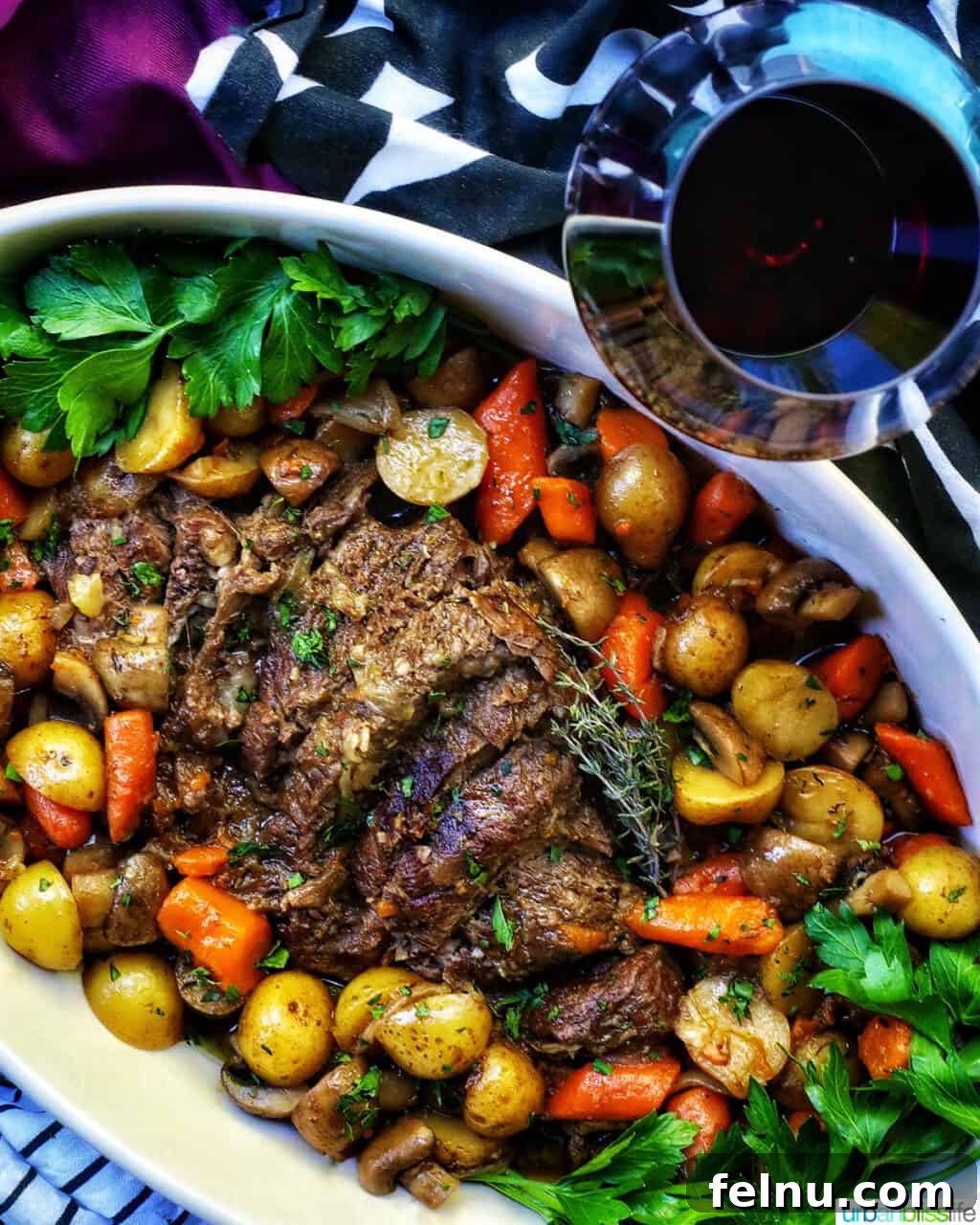 Succulent Dutch Oven Pot Roast 13 dutch oven pot roast with glass of red wine