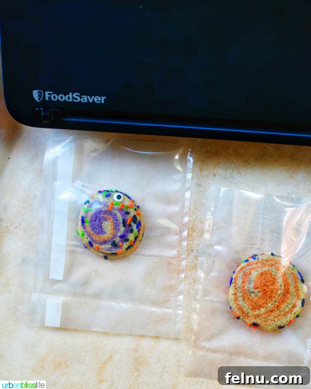Halloween Pinwheel Cookies in FoodSaver Bags