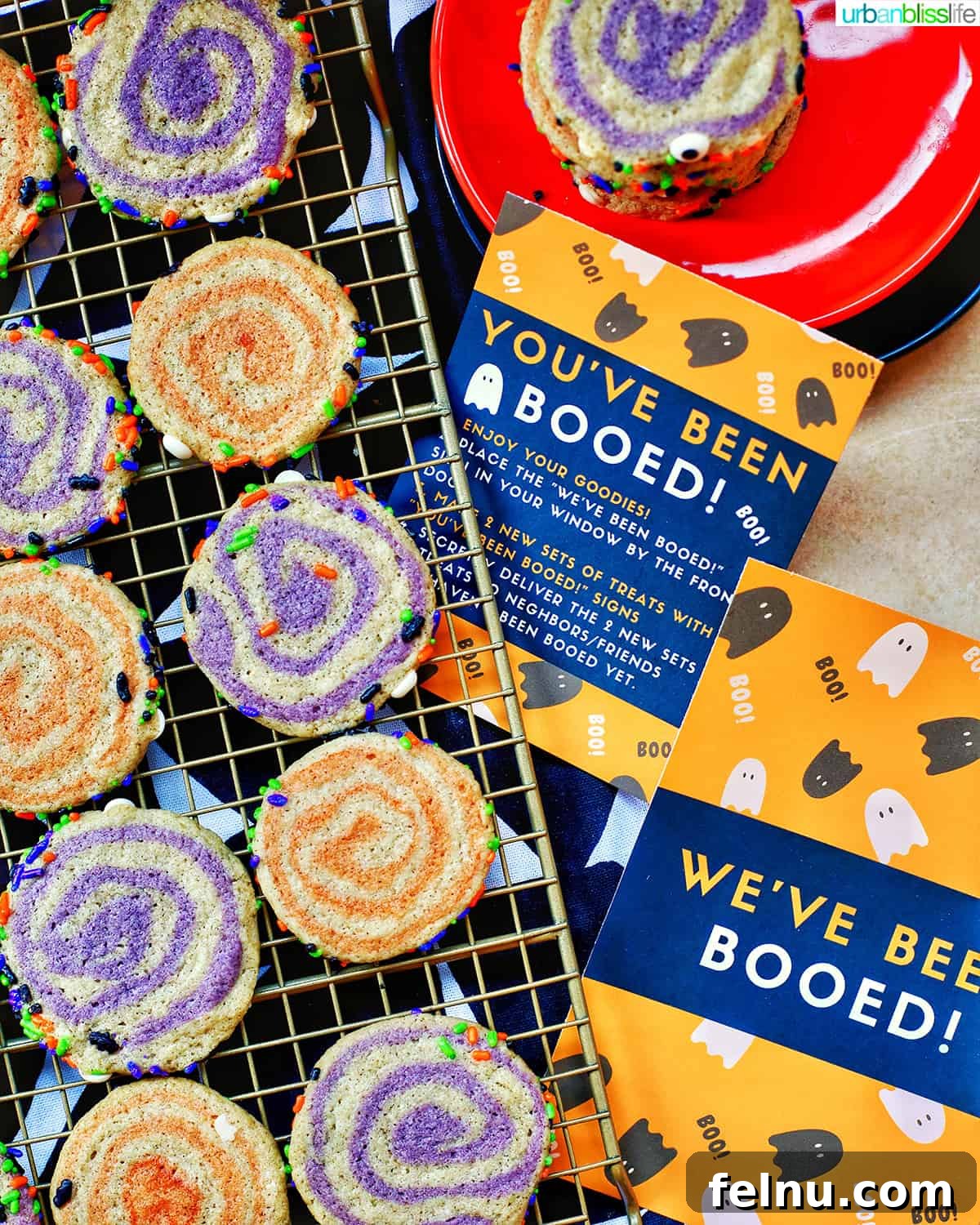 Halloween Swirl Cookies 27 You've Been Booed Signs Displayed with Halloween Cookies