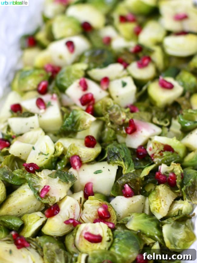 Roasted Brussels Sprouts with Apples and Pomegranate.
