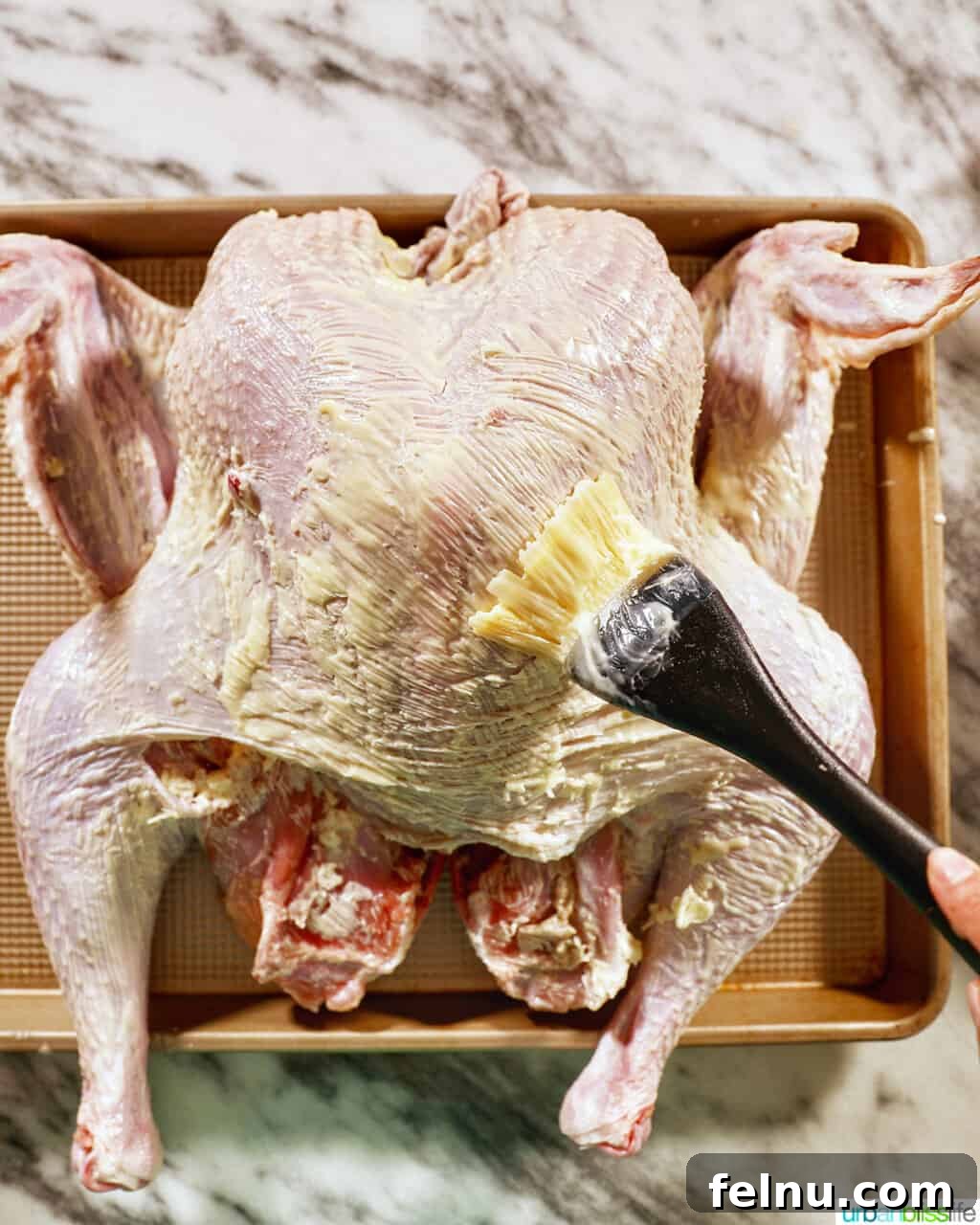 brush butter on turkey