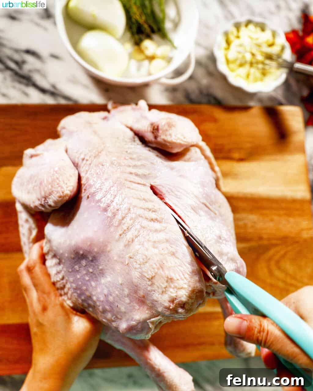 cutting out the backbone to spatchcock a turkey