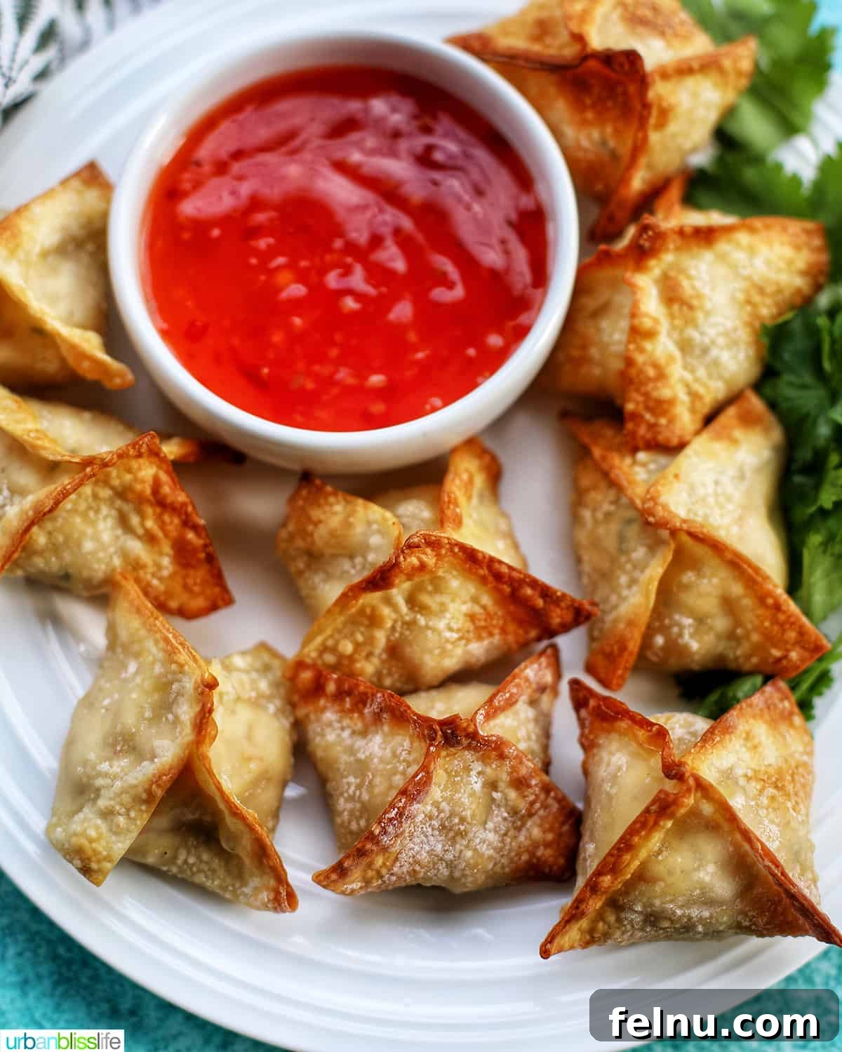 Perfectly Crispy Air Fryer Crab Rangoon 19 Plated air fryer crab rangoon ready to serve