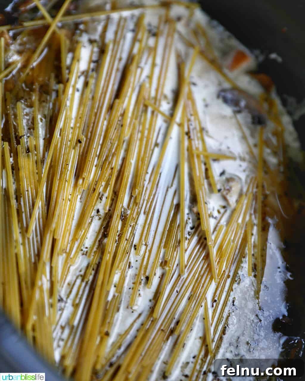 Slow-Cooker Turkey Tetrazzini Delight 13 Spaghetti and cream added to the crockpot
