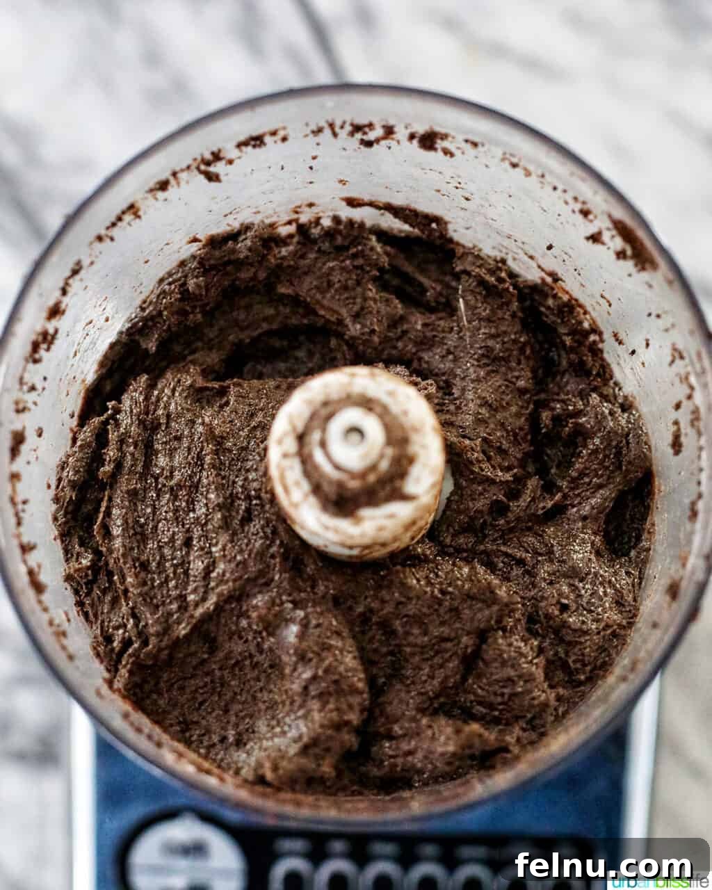 Mint Oreo Bliss Bites 12 Oreo truffle batter in food processor.