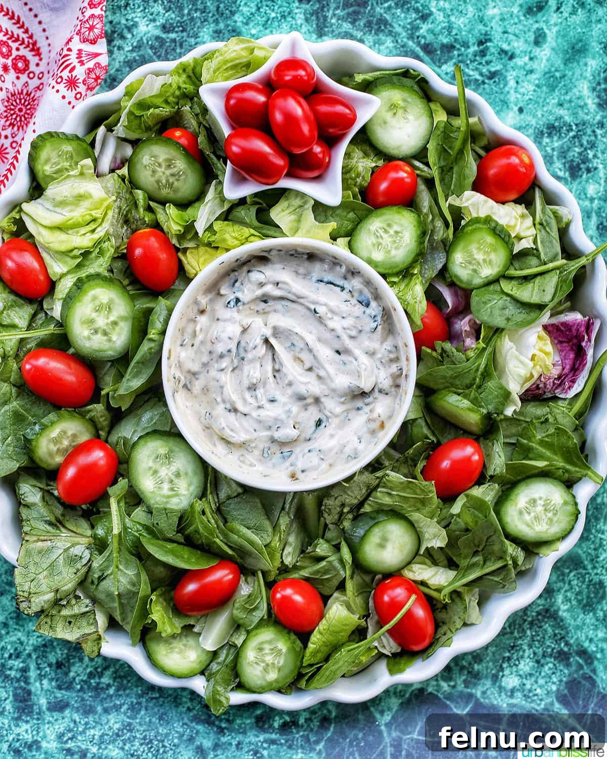 Dairy-Free Christmas Wreath Salad with Creamy Ranch 2 Christmas Salad Wreath with dairy-free spinach dip