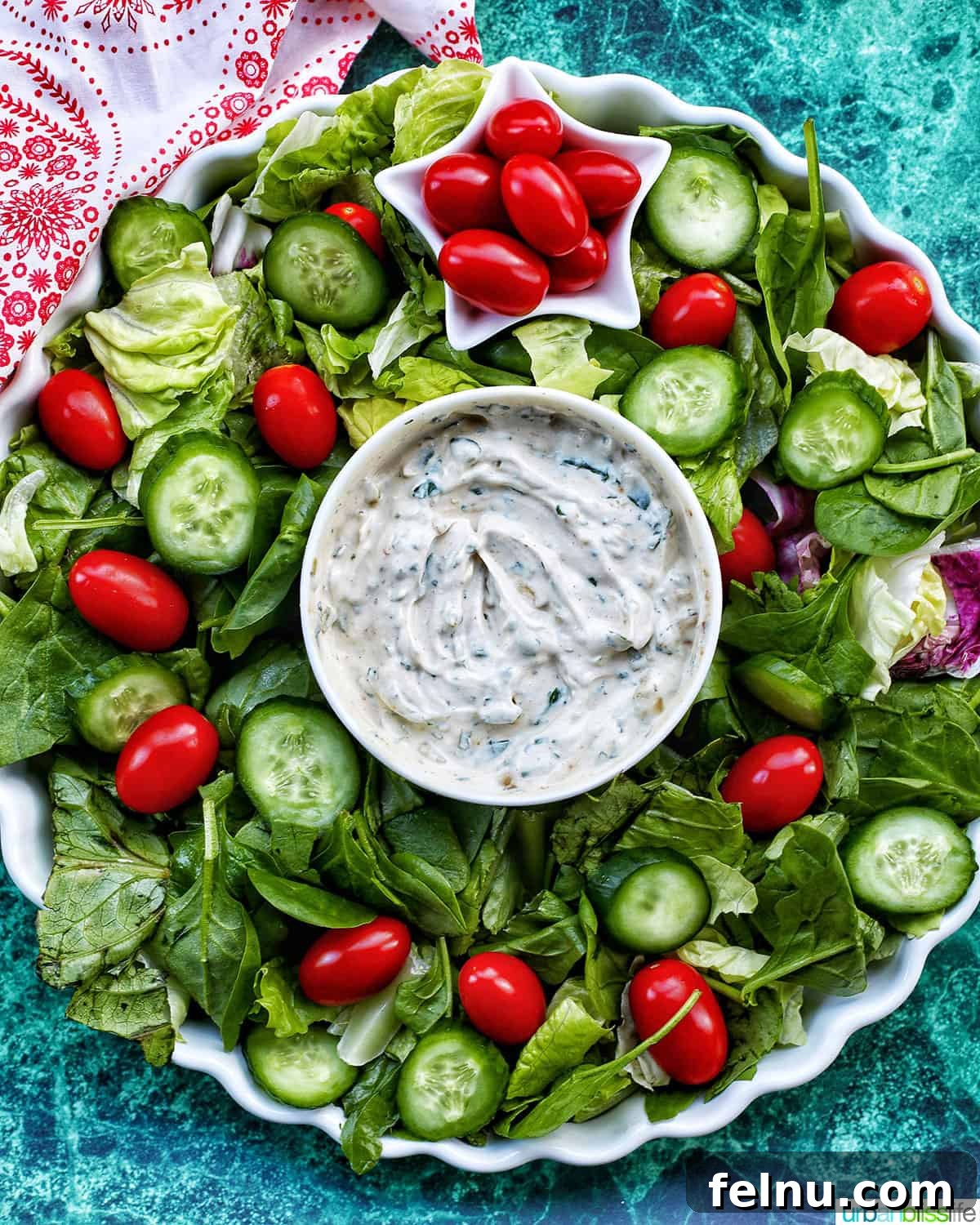 Dairy-Free Christmas Wreath Salad with Creamy Ranch 6 Christmas Salad Wreath with dairy-free spinach dip