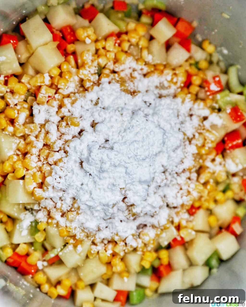 Creamy Potato Corn Chowder Made Easy 11 Adding cornstarch to the vegetables in the Instant Pot