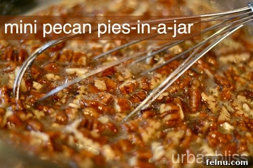 Ingredients for pecan pie filling being mixed in a bowl.
