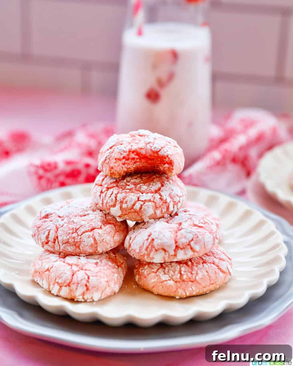 Stack of Strawberry Crinkle Cookies